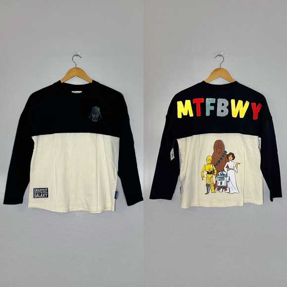 New Disney Kids Black & Cream Star Wars Long Sleeve Shirt Spirit Jersey XL (14) - Picture 4 of 9